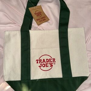 Trader Joe's Green and White Canvas Tote Bag